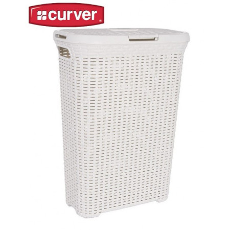 Vysoký koš na prádlo s víkem, 40 l, krémový