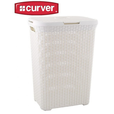 Elegantní plastový koš na prádlo 60 l, s víkem, krémový