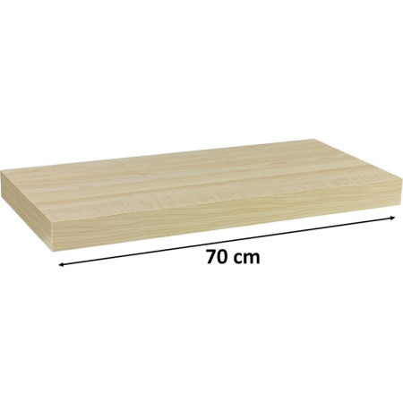 Moderní nástěnná police, světlý dřevodekor, 70 cm