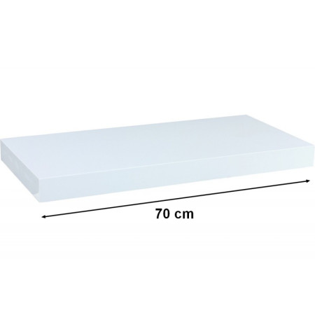 Moderní nástěnná police, lesklá bílá, 70 cm