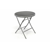 Kulatý skládací stolek se skleněnou deskou, stříbrná / černá