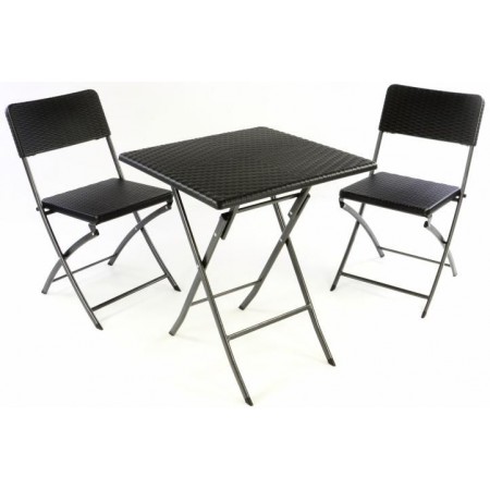Skládací venkovní posezení, stůl + 2 židle, ratanový vzhled
