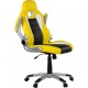 Otočná židle na kolečkách, vzhled sedačky závodního auta, černá / bílá / žlutá