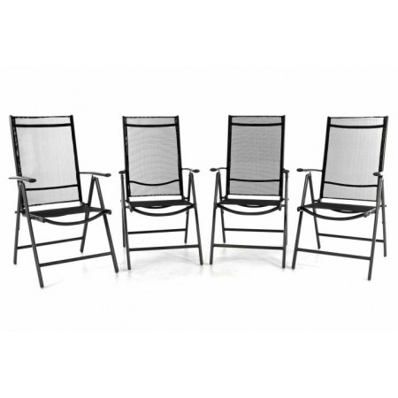 4 ks lehká hliníková zahradní židle s textilní výplní, černá / šedá