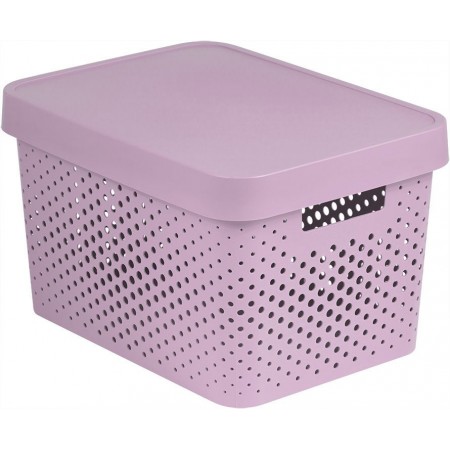 Plastový úložný box s víkem, větrací otvory, 17 l, růžový