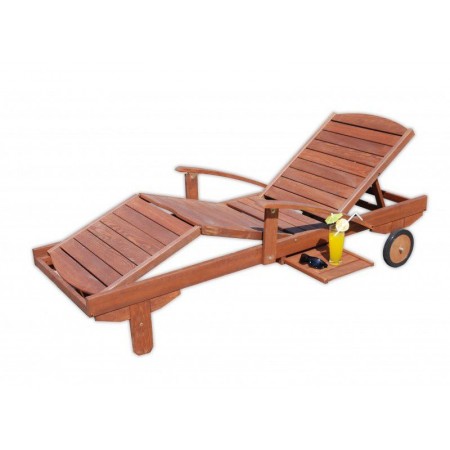 Nastavitelné dřevěné relaxační lehátko, vysouvací stolek