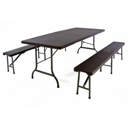 Skládací zahradní set stolu a lavic, ratan vzhled 