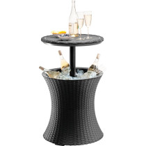 Venkovní kulatý stolek s úložným prostorem na nápoje, ratan, hnědý, 57 cm