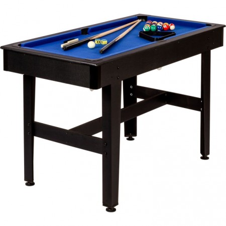 Levný kulečníkový stůl do domácnosti 4 FT, tmavý dřevodekor / modrá, 122x61x76 cm