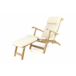 Luxusní teakové zahradní lehátko / křeslo, odnímatelná podnožka + polstrování, béžové