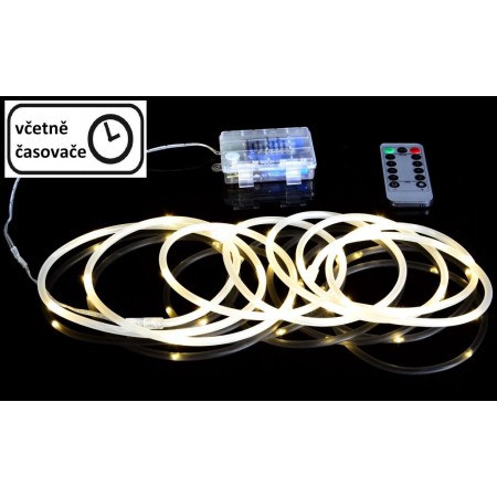 Vánoční světelný kabel LED na baterie bílý, venkovní / vnitřní, dálkové ovládání, 10 m