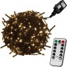 Vánoční LED řetěz blikající - 8 funkcí, venkovní / vnitřní, teple bílý, zelený kabel, ovladač, 40 m