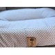 Měkký pelíšek pro psy, bavlna / duté vlákno, šedá + puntíky, 90x70 cm