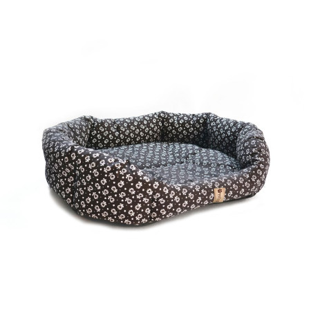 Polstrovaný pelíšek pro psa s okrajem, hnědá + ornament, 65x50 cm