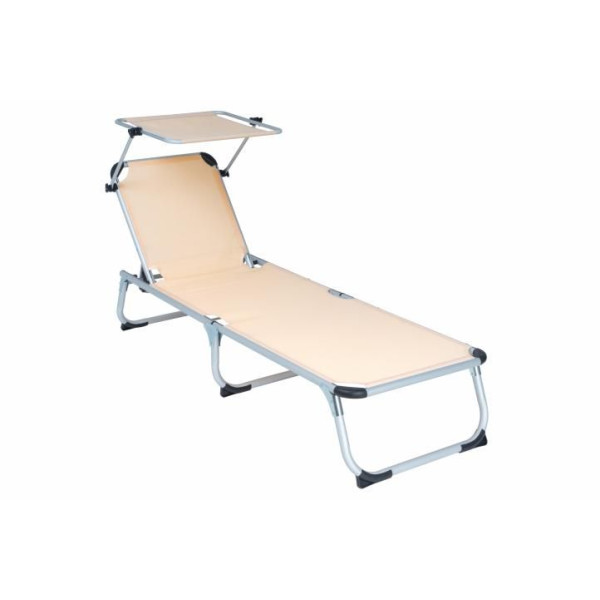 Skládací kempinkové lehátko se stříškou proti slunci, béžové