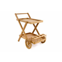 Dřevěný servírovací vozík s držákem na lahve, teakové dřevo