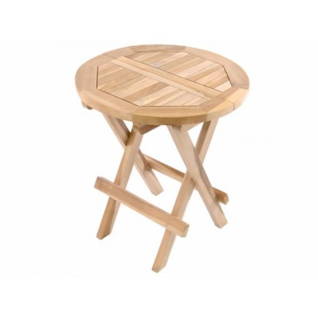 Malý kulatý balkonový / zahradní stolek, tvrdé teakové dřevo, skládací, průměr 40 cm