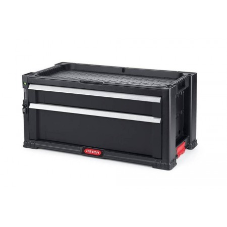 Zásuvkový úložný systém do garáže / dílny, 2 zásuvky, červená / černá, 56x29x26cm