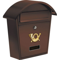 Kovová poštovní schránka nástěnná, práškový lak, oblá stříška, hnědá, 38 cm