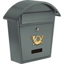 Kovová poštovní schránka nástěnná, práškový lak, oblá stříška, šedá, 38 cm