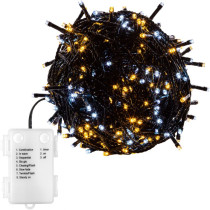 Vánoční venkovní / vnitřní svítící řetěz na baterie, teple / studeně bílá, 8 efektů, časovač, 10 m