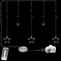 Vánoční osvětlení do okna- řetěz s hvězdami barevný, 8 funkcí, DO, 80 cm