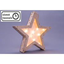 Dřevěná vánoční hvězda k postavení / zavěšení, na baterie, dřevěná, vnitřní, 35 cm