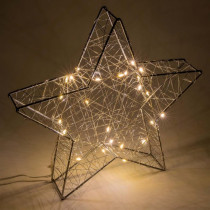 Kovová vánoční hvězda na parapet stříbrná, vnitřní, 25 svítících LED, 30cm