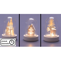 Světelná vánoční dekorace do domácnosti- 3x kopule na baterie, časovač, 8,5cm