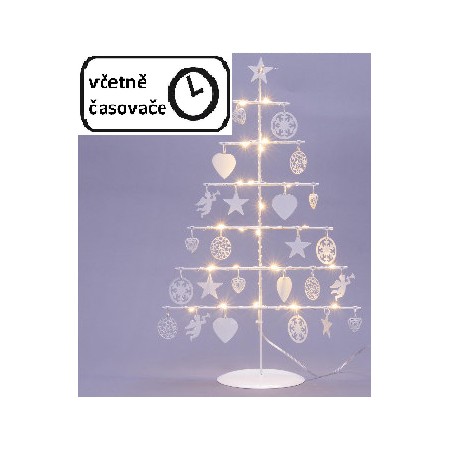 Kovový vánoční dekorativní stromek osvětlený na baterie, vnitřní, 25 LED, 42 cm, bílý