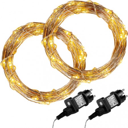 2x vánoční světelný řetěz venkovní / vnitřní - drátek s LED diodami, teple bílá, 100 LED, 10 m