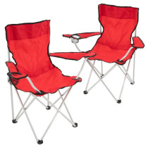 2x přenosná kempinková outdoorová židle s ocelovým rámem, do 120 kg, červená