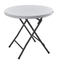 Pevný skládací stůl cateringový venkovní + vnitřní, ocel + plast HDPE, bílý, kulatý, průměr 80 cm