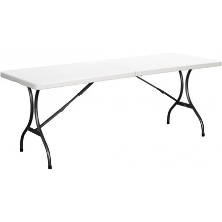Pevný skládací stůl cateringový venkovní + vnitřní, ocel + plast HDPE, bílý, obdélníkový, 244x76 cm