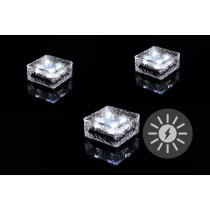 3x solární dekorativní osvětlení- kostička průhledná, studeně bílé světlo, 10x10x5 cm