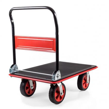 Skladový vozík plošinový se 4 kolečky, sklopné madlo, nosnost 350 kg