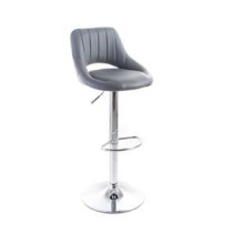 Designová barová židle s nízkou opěrkou, polstrovaná, otočná, šedá / chrom
