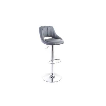 Designová barová židle s nízkou opěrkou, polstrovaná, otočná, šedá / chrom