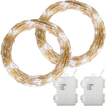 2x světelný vánoční drát s mini LED diodami, studeně bílý, časovač, na baterie, 10 m