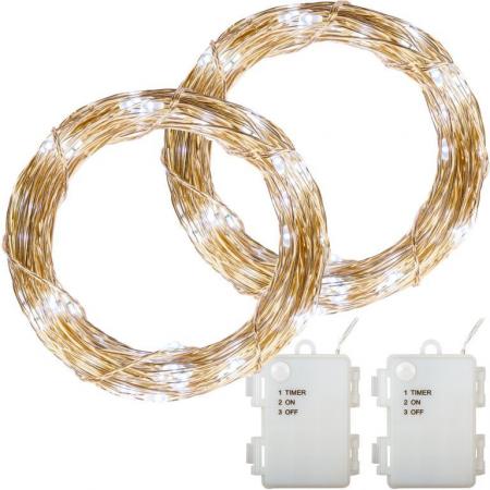 2x světelný vánoční řetěz- mini LED diody na drátku, na baterie, studeně bílý, 20 m