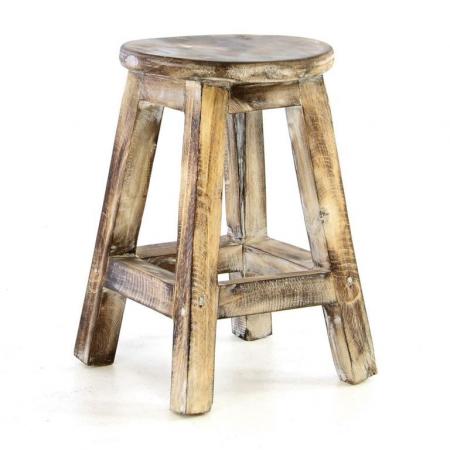 Designová dřevěná stolička kulatá vintage- opálený vzhled, výška 40 cm