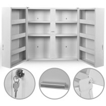 Velká nástěnná skříňka- lékárnička, kovová, bílá, uzamykatelná, 53x53x20 cm