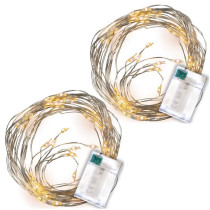 2x malý levný vánoční řetěz s mini LED diodami, vnitřní, na baterie, teple bílý, časovač, 60 cm