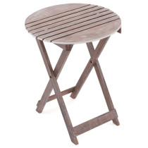 Kulatý skládací stolek dřevěný na balkon / terasu, vintage vzhled, výška 60 cm