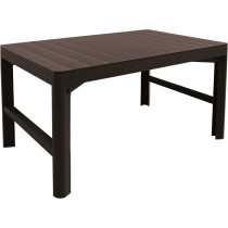 Větší zahradní plastový stůl v ratanovém vzhledu, hnědý, výškově nastavitelný, 116x72 cm