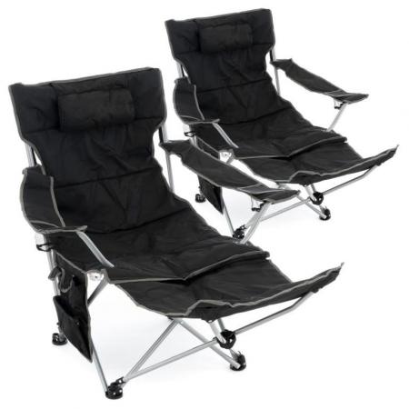 2x pohodlná kempinková židle / kempinkové lehátko 2v1, odnímatelná nožní část, natavitelná, černá