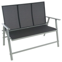 Skládací zahradní lavička pro 2 osoby, hliník + umělá textile, šedá