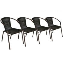 4 ks ratanových židlí s ocelovým rámem, tmavě hnědá