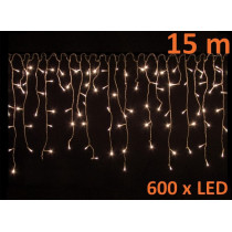 Vánoční světelný déšť, teple bílý, 600 LED diod, 15 m