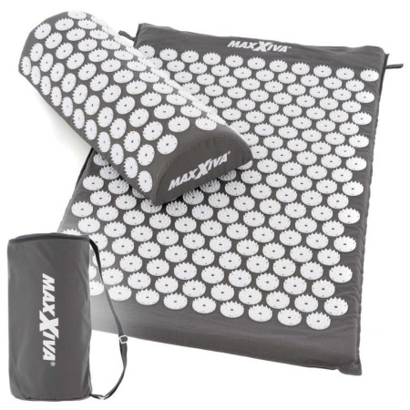 Masážní akupresurní podložka s polštářkem a přenosnou taškou, 75x42 cm, šedá